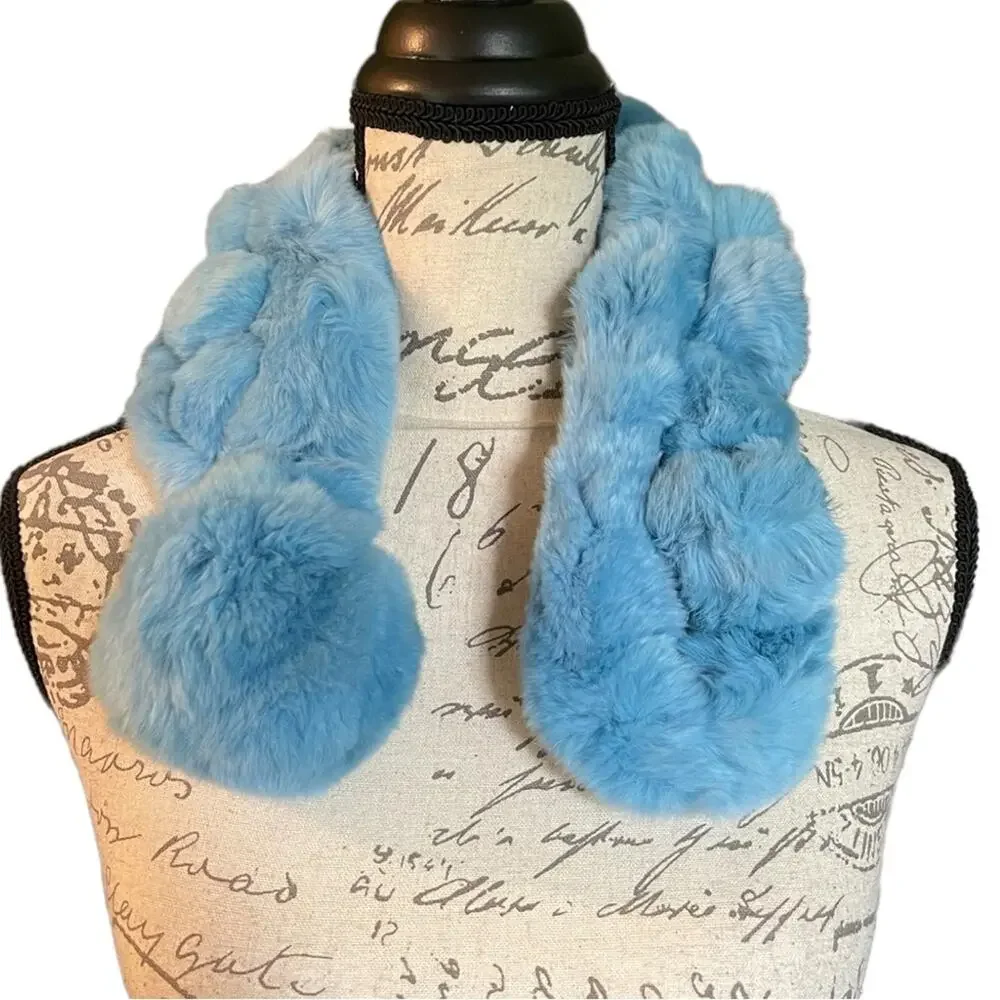Faux Fur NEW Blue Warm Neck Scarf Wrap One Size